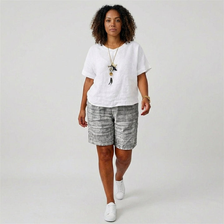 Sofia | Kvinne Relaxed Stripete Shorts med Elastisk Liv Sommer