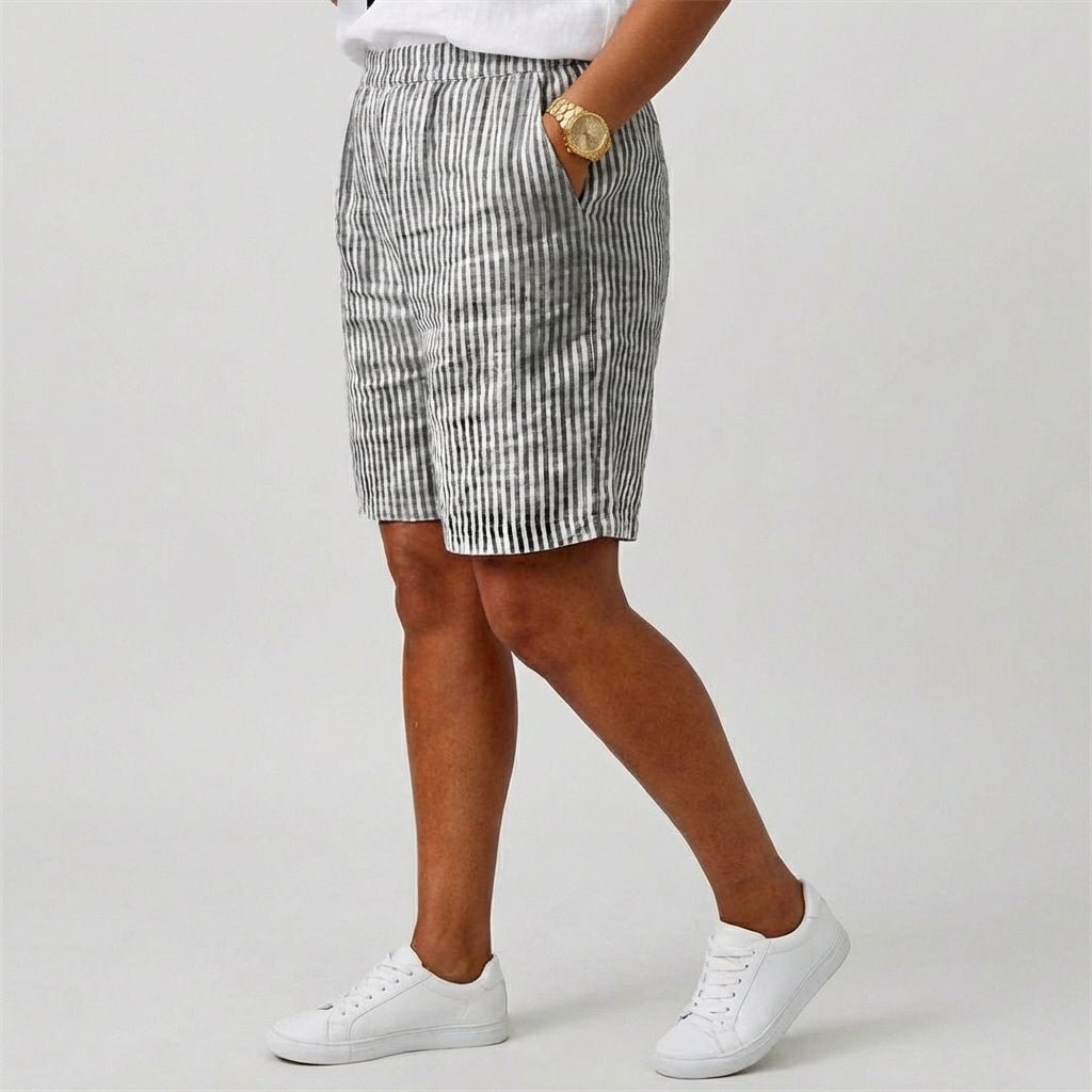 Sofia | Kvinne Relaxed Stripete Shorts med Elastisk Liv Sommer