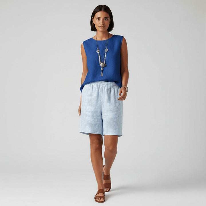 Sofia | Kvinne Relaxed Stripete Shorts med Elastisk Liv Sommer
