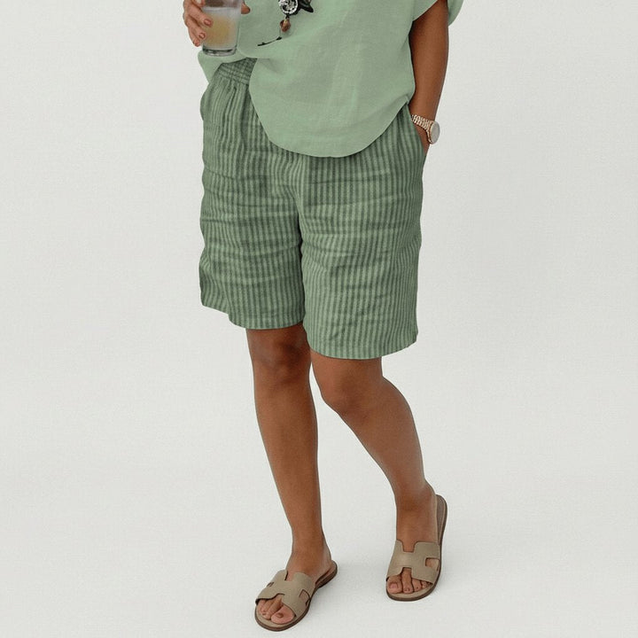 Sofia | Kvinne Relaxed Stripete Shorts med Elastisk Liv Sommer