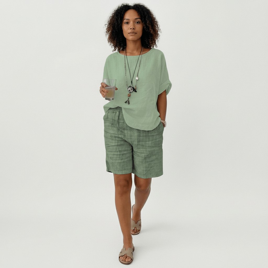 Sofia | Kvinne Relaxed Stripete Shorts med Elastisk Liv Sommer