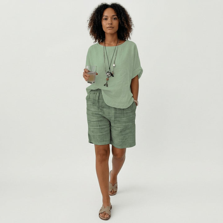 Sofia | Kvinne Relaxed Stripete Shorts med Elastisk Liv Sommer