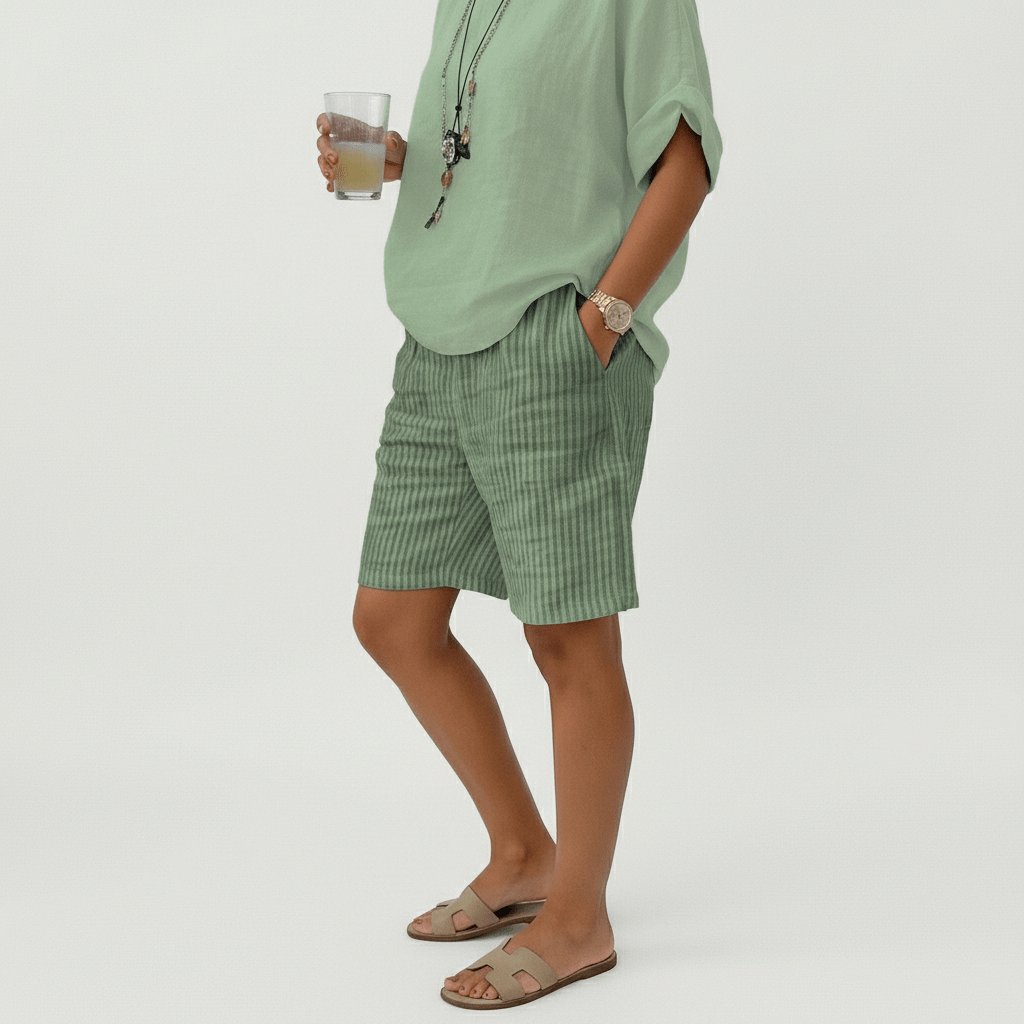 Sofia | Kvinne Relaxed Stripete Shorts med Elastisk Liv Sommer