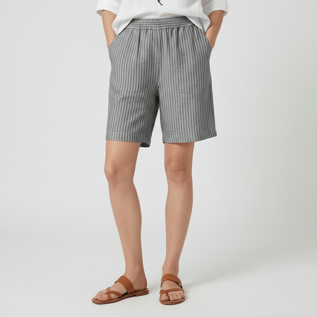 Sofia | Kvinne Relaxed Stripete Shorts med Elastisk Liv Sommer