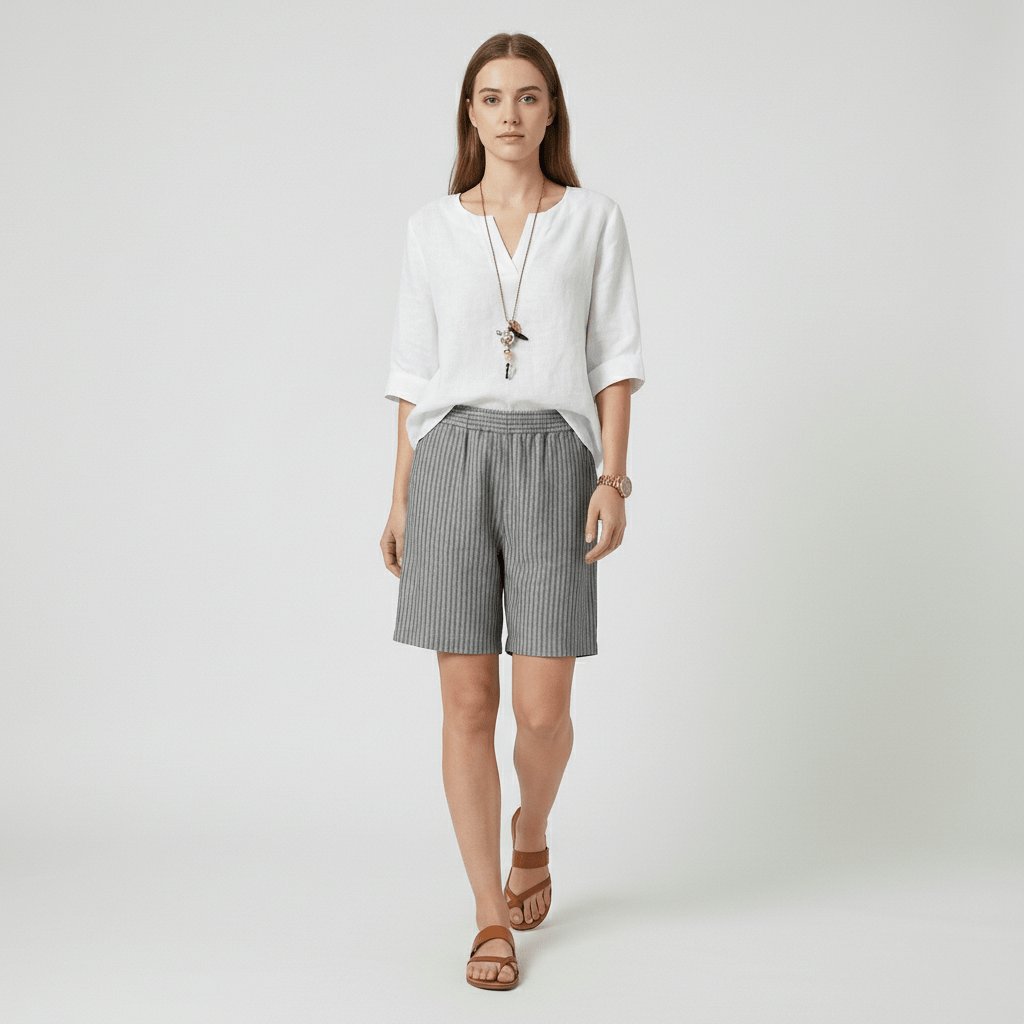 Sofia | Kvinne Relaxed Stripete Shorts med Elastisk Liv Sommer