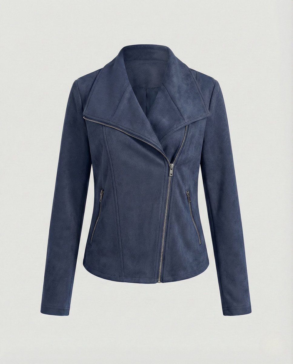 Mathilde | Kvinne Asymmetrisk Glidelås Biker Skinnjakke Suede Look