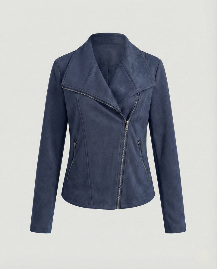 Mathilde | Kvinne Asymmetrisk Glidelås Biker Skinnjakke Suede Look
