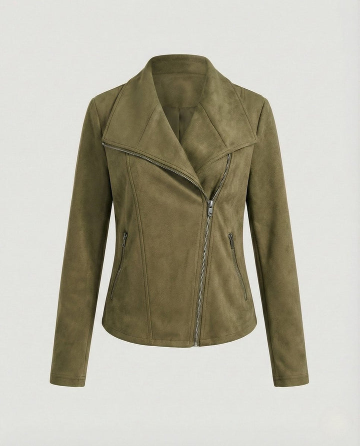 Mathilde | Kvinne Asymmetrisk Glidelås Biker Skinnjakke Suede Look