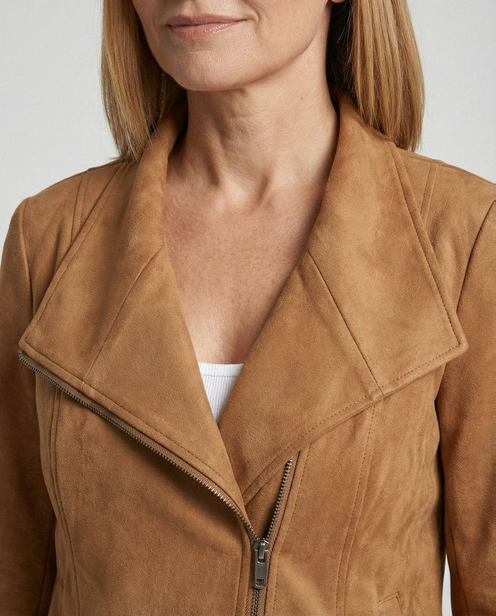 Mathilde | Kvinne Asymmetrisk Glidelås Biker Skinnjakke Suede Look