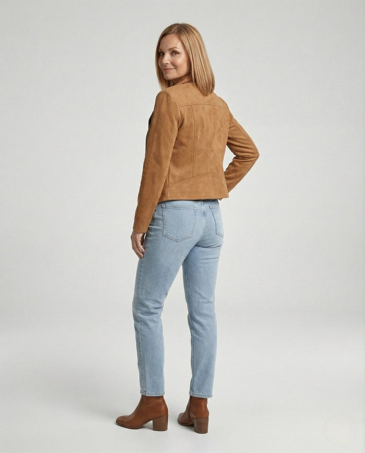 Mathilde | Kvinne Asymmetrisk Glidelås Biker Skinnjakke Suede Look
