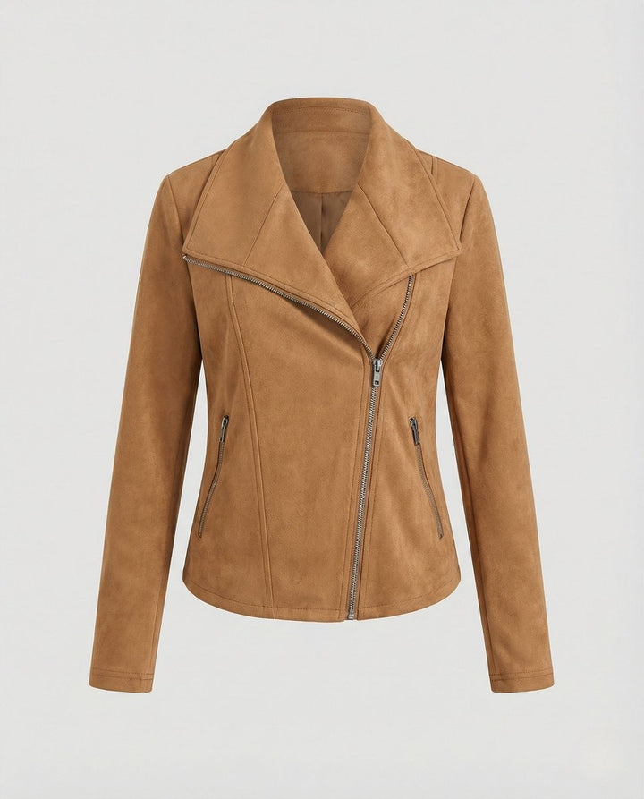 Mathilde | Kvinne Asymmetrisk Glidelås Biker Skinnjakke Suede Look
