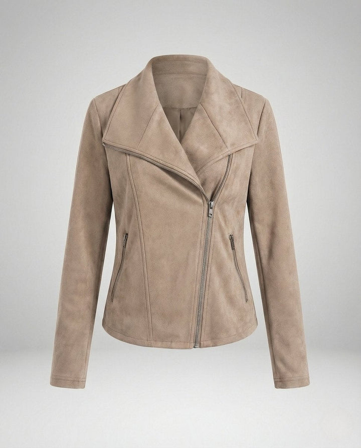 Mathilde | Kvinne Asymmetrisk Glidelås Biker Skinnjakke Suede Look