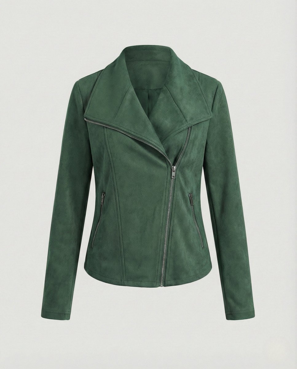 Mathilde | Kvinne Asymmetrisk Glidelås Biker Skinnjakke Suede Look