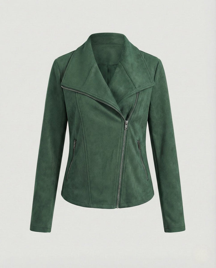 Mathilde | Kvinne Asymmetrisk Glidelås Biker Skinnjakke Suede Look