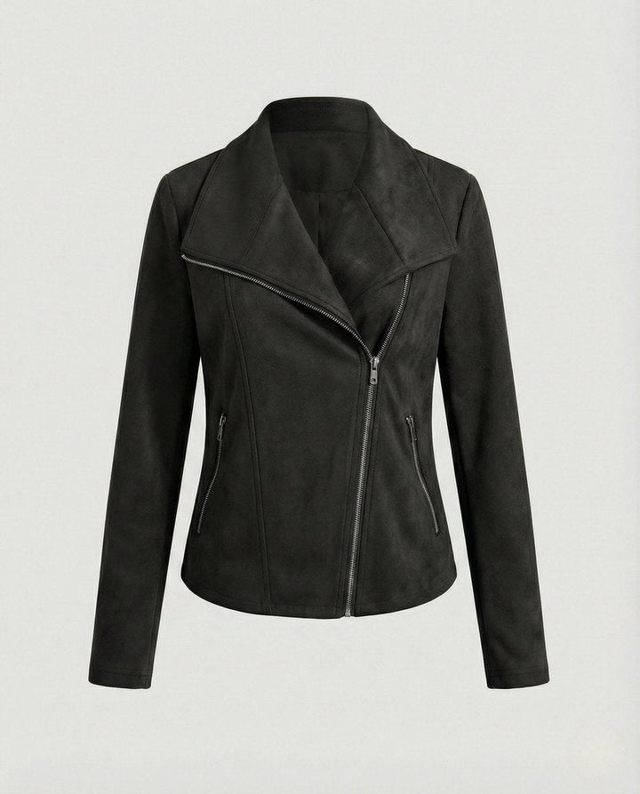 Mathilde | Kvinne Asymmetrisk Glidelås Biker Skinnjakke Suede Look