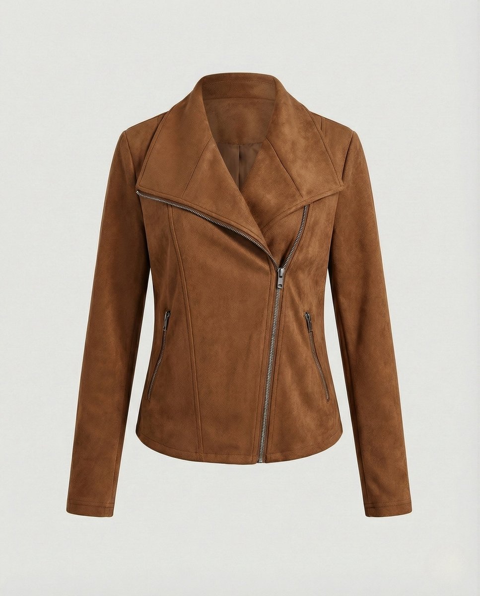 Mathilde | Kvinne Asymmetrisk Glidelås Biker Skinnjakke Suede Look