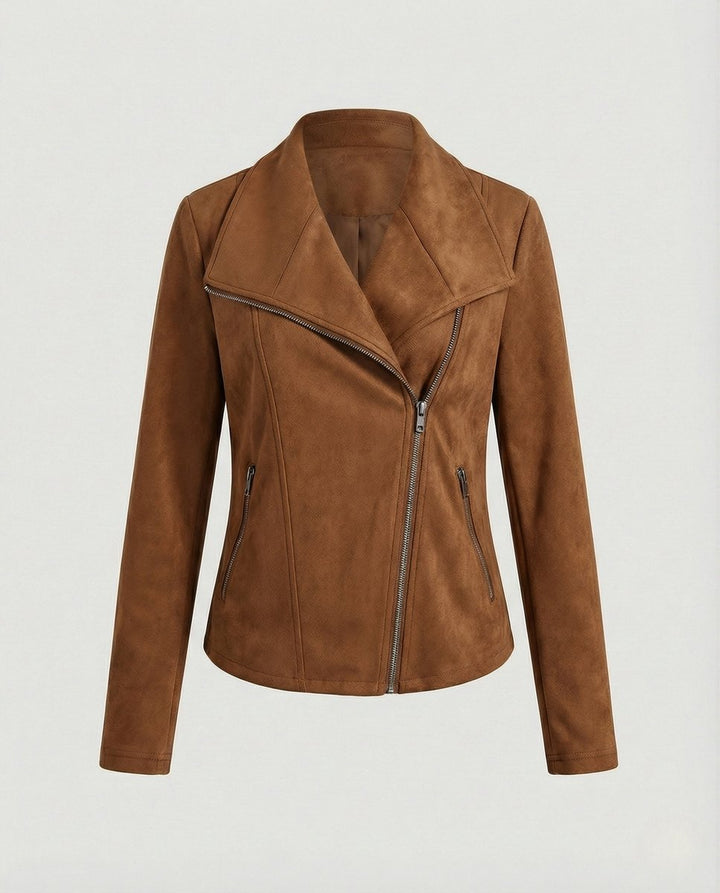 Mathilde | Kvinne Asymmetrisk Glidelås Biker Skinnjakke Suede Look