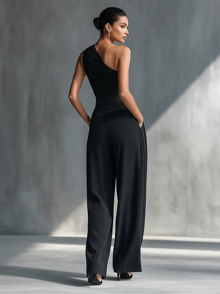 Josefine | Kvinne Asymmetrisk Strikket Topp Bredbein Bukser Sett