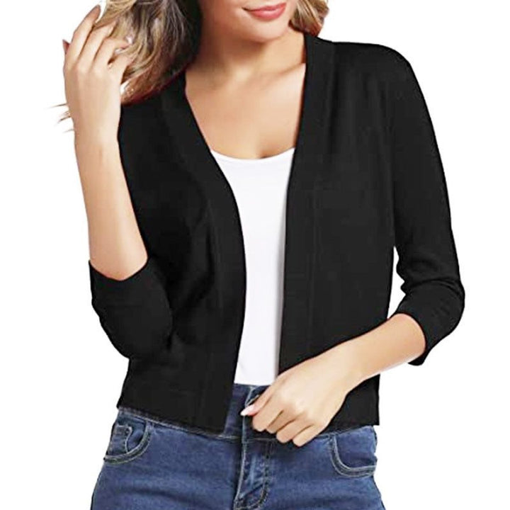 Josefine | Kvinne åpen front kortermet cardigan med 3/4-ermer