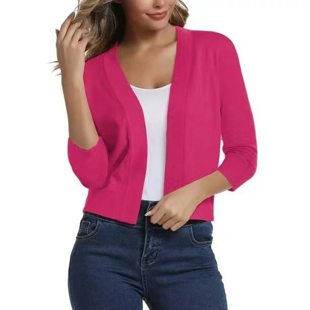Josefine | Kvinne åpen front kortermet cardigan med 3/4-ermer
