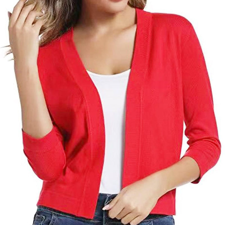 Josefine | Kvinne åpen front kortermet cardigan med 3/4-ermer