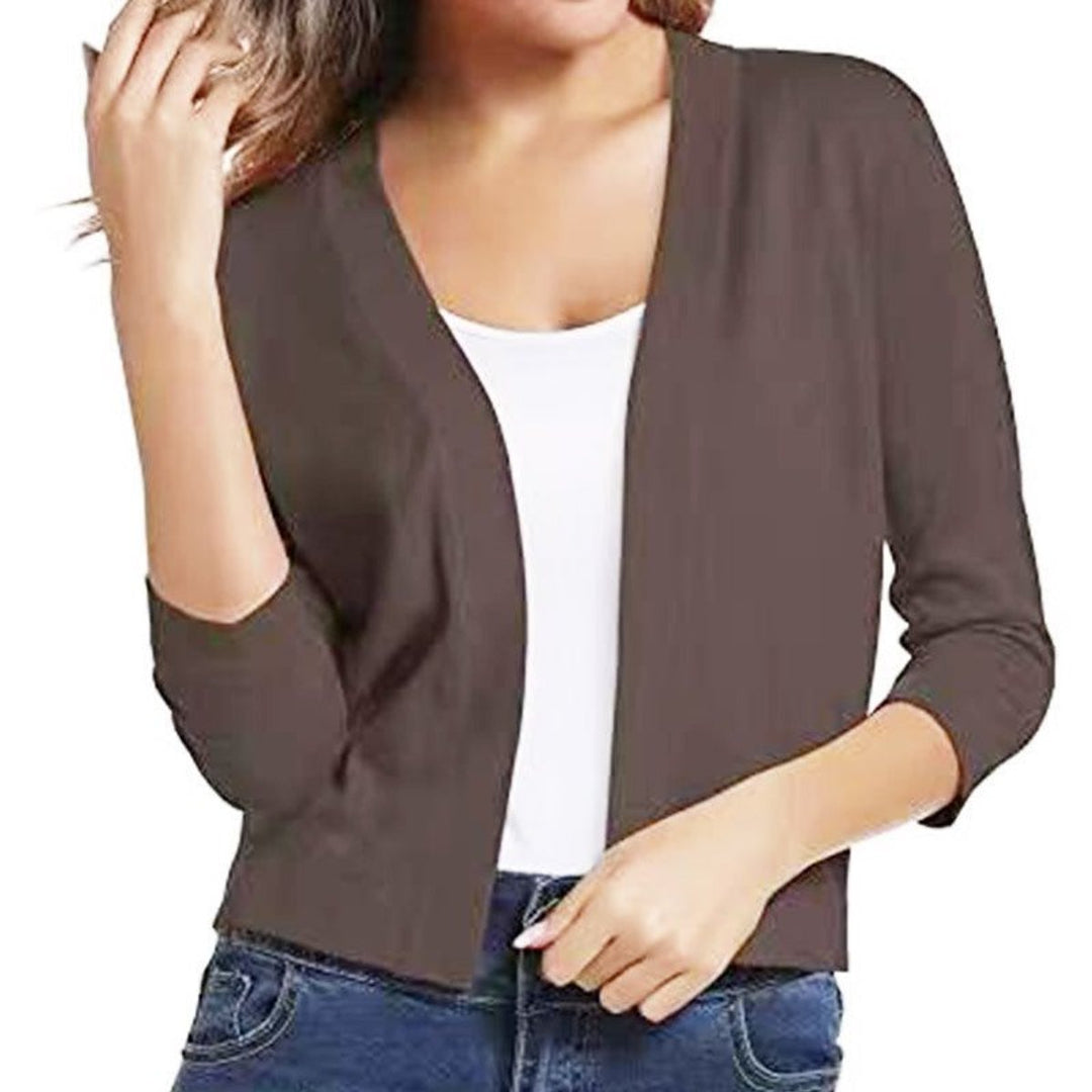Josefine | Kvinne åpen front kortermet cardigan med 3/4-ermer