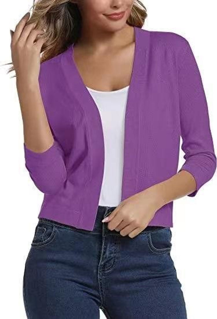 Josefine | Kvinne åpen front kortermet cardigan med 3/4-ermer