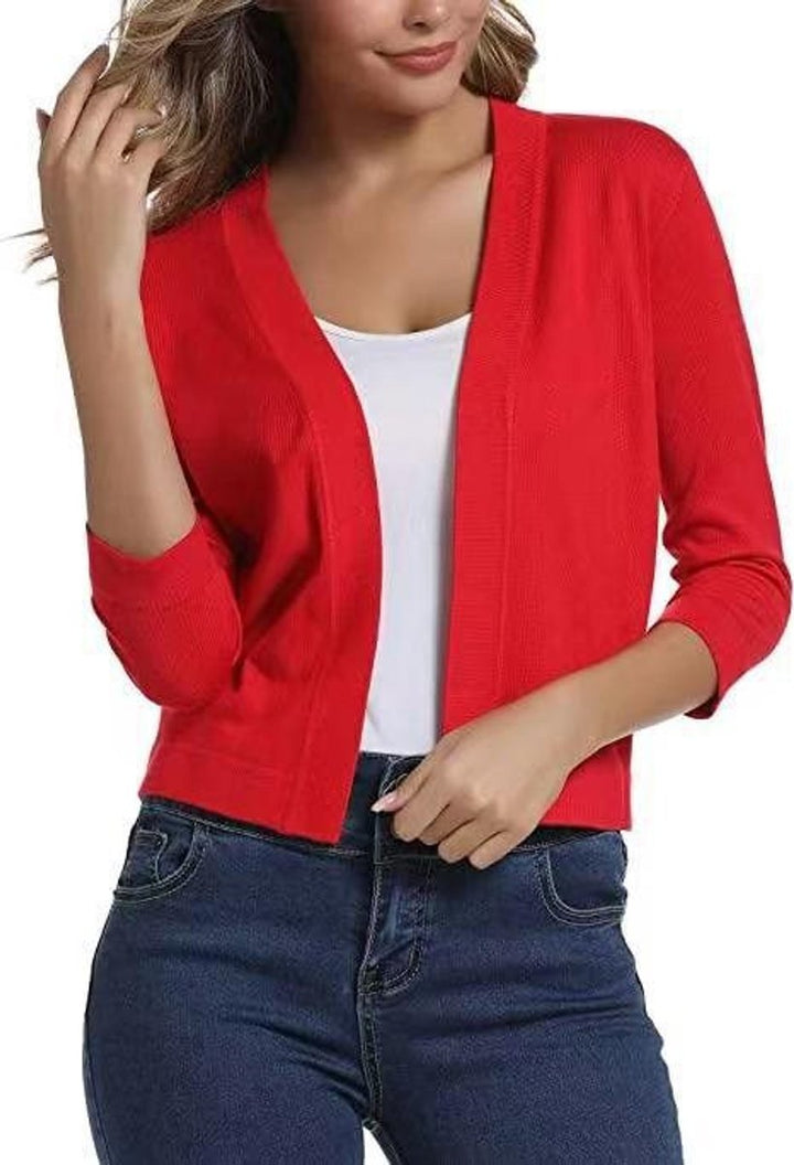 Josefine | Kvinne åpen front kortermet cardigan med 3/4-ermer