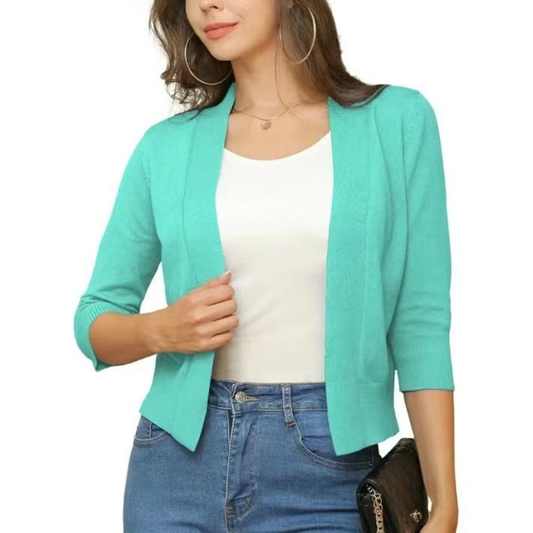 Josefine | Kvinne åpen front kortermet cardigan med 3/4-ermer