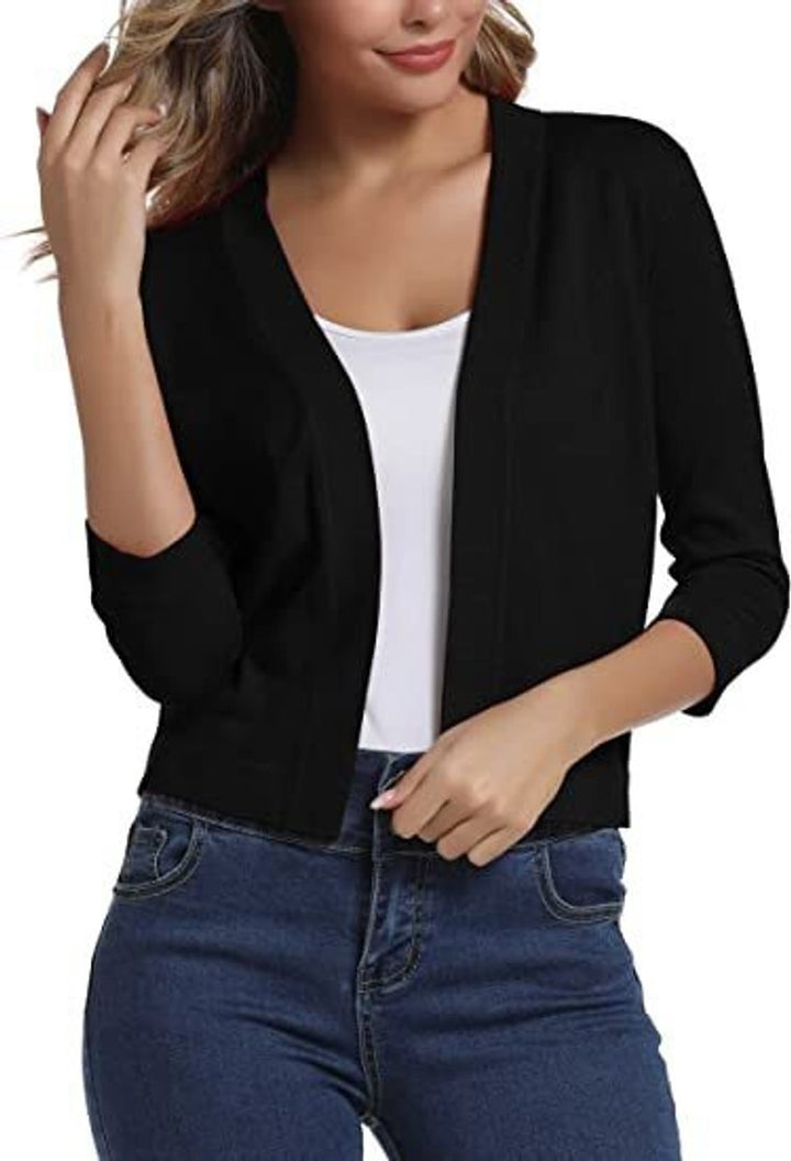 Josefine | Kvinne åpen front kortermet cardigan med 3/4-ermer