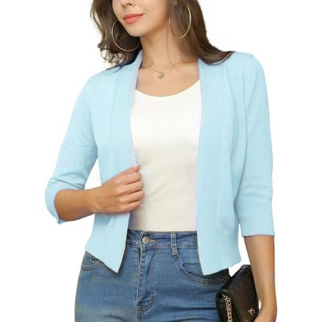 Josefine | Kvinne åpen front kortermet cardigan med 3/4-ermer