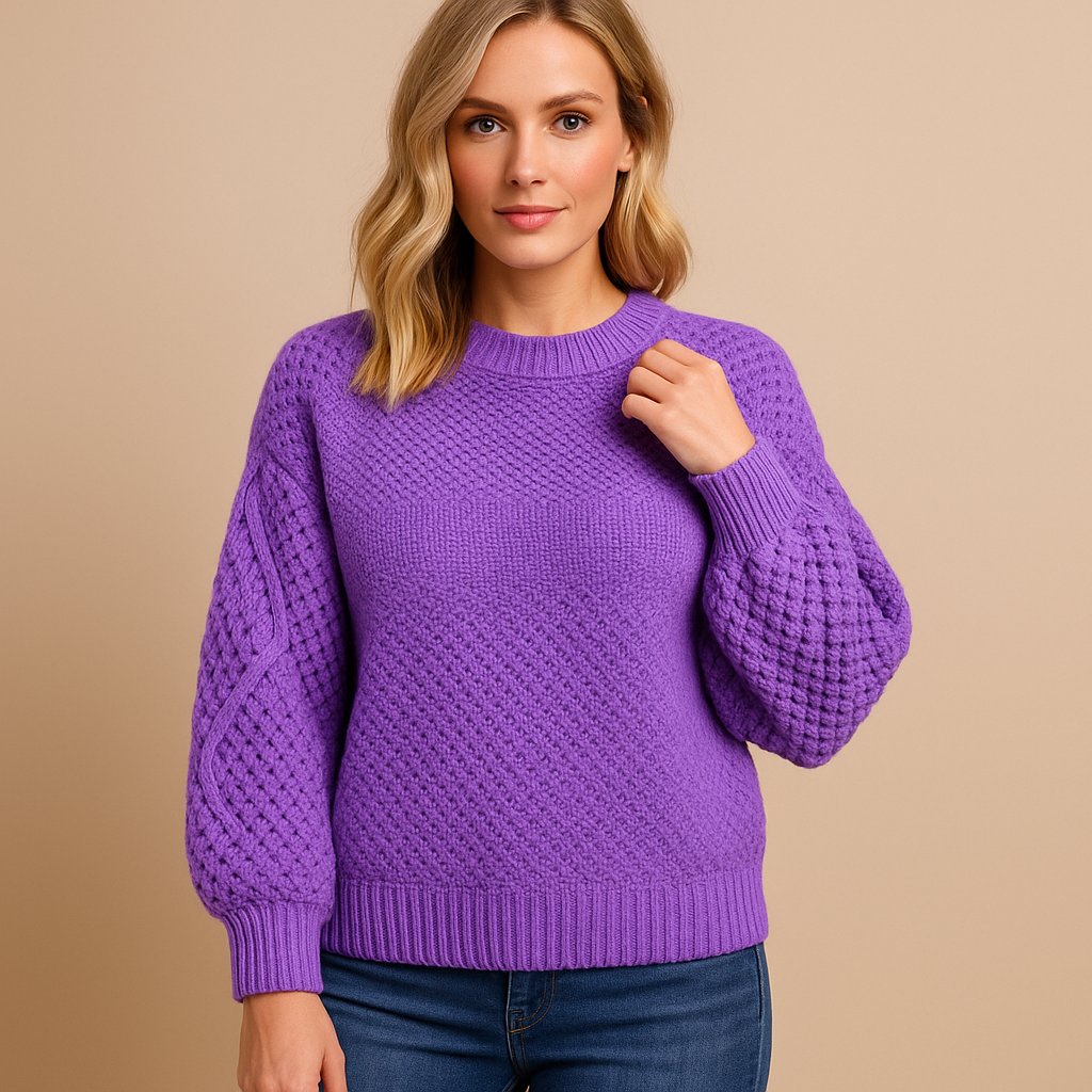 Josefine | Kvinne Soft Knit Genser med Kabelstrikkede Ermer