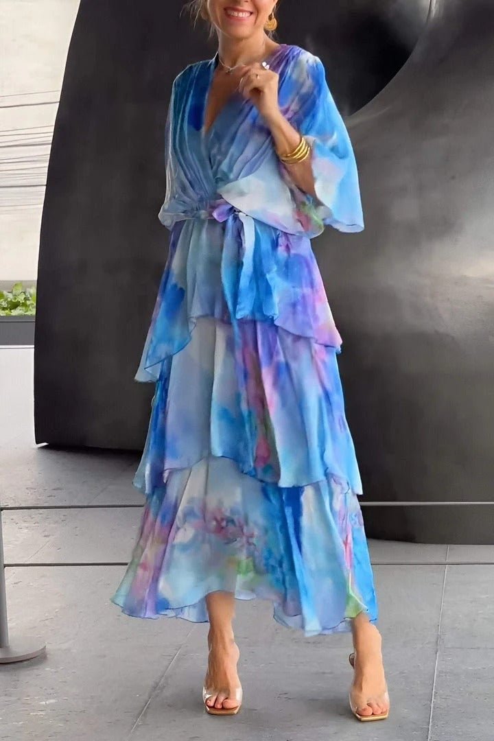 Freja | Kvinne Floral Chiffon Lagdelt Kjole