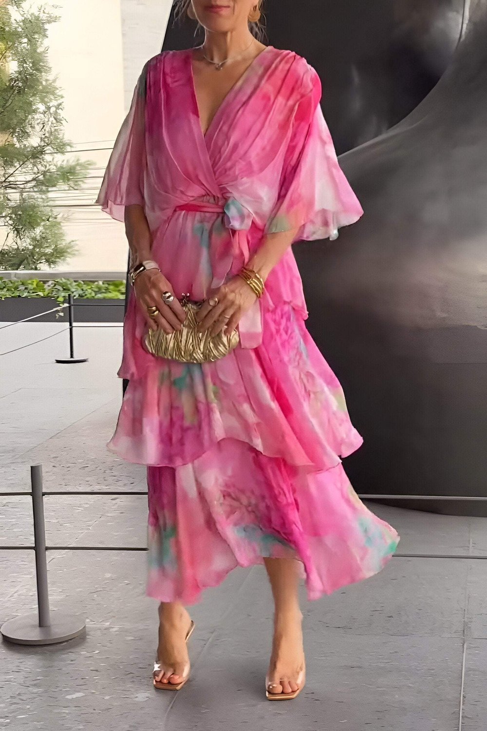 Freja | Kvinne Floral Chiffon Lagdelt Kjole