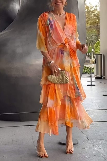 Freja | Kvinne Floral Chiffon Lagdelt Kjole