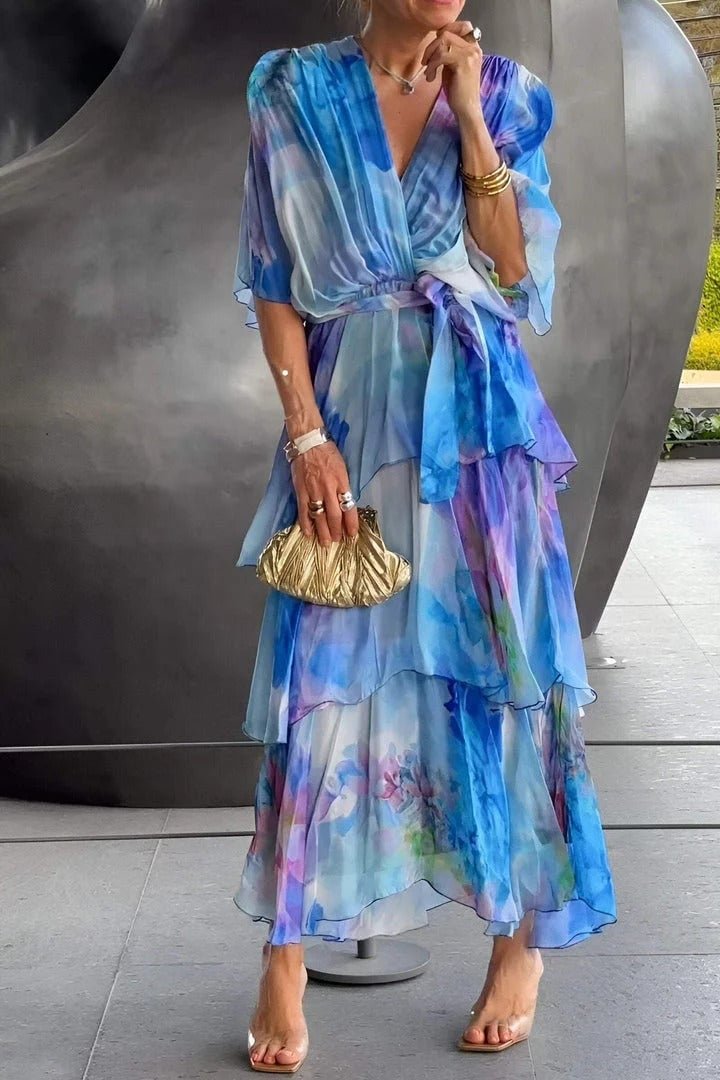 Freja | Kvinne Floral Chiffon Lagdelt Kjole