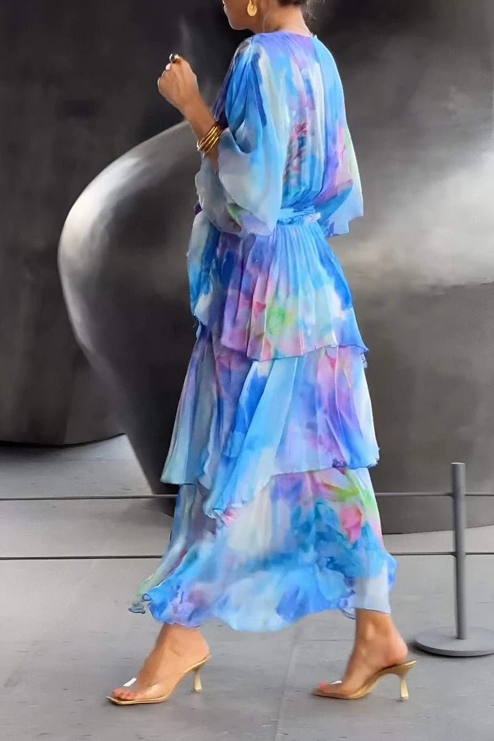 Freja | Kvinne Floral Chiffon Lagdelt Kjole