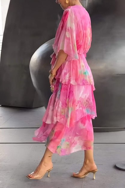 Freja | Kvinne Floral Chiffon Lagdelt Kjole