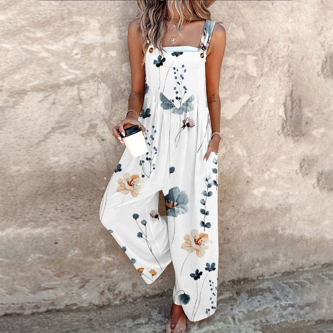 Ida | Kvinne Floral Print Vide Ben Overalls Uten Ermer Jumpsuit