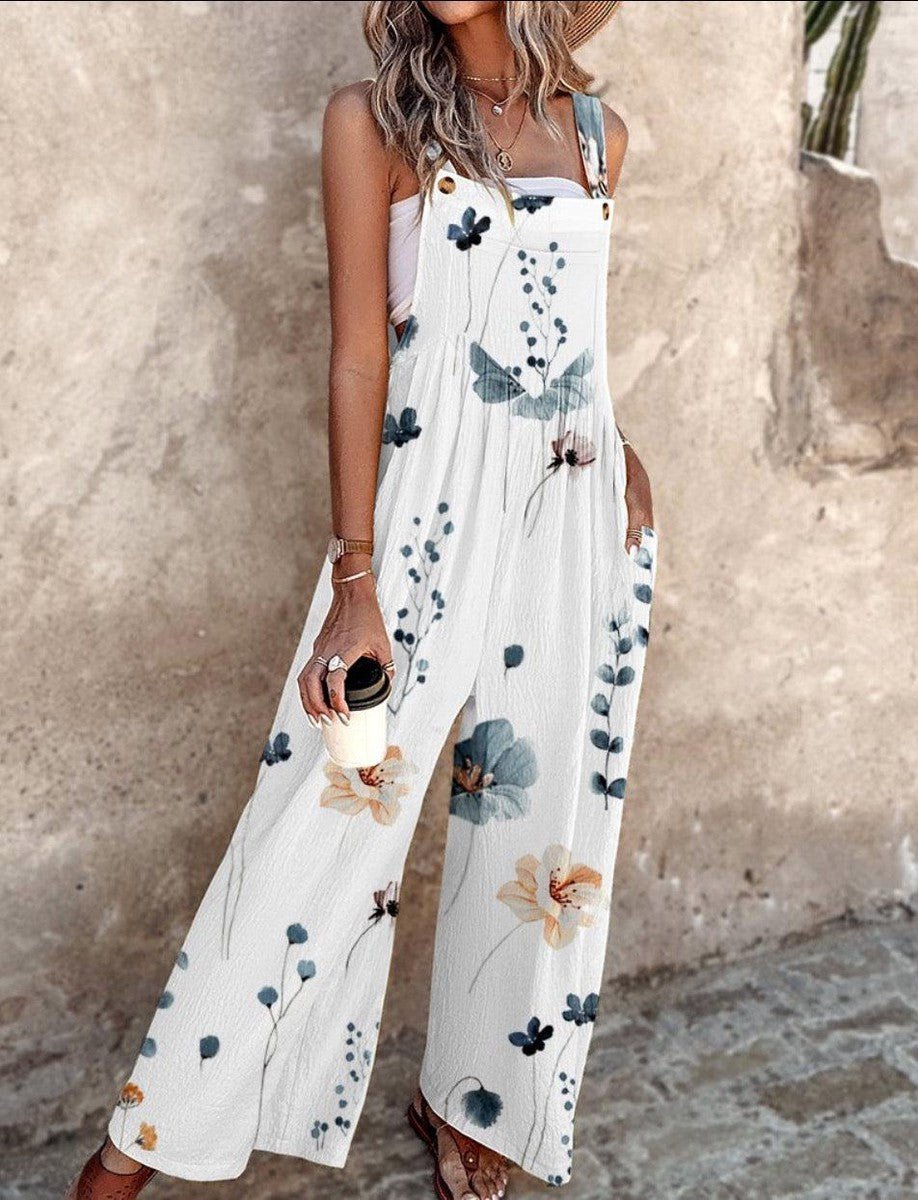 Ida | Kvinne Floral Print Vide Ben Overalls Uten Ermer Jumpsuit