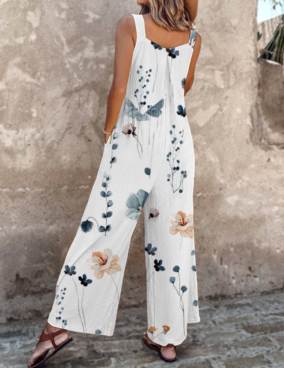 Ida | Kvinne Floral Print Vide Ben Overalls Uten Ermer Jumpsuit