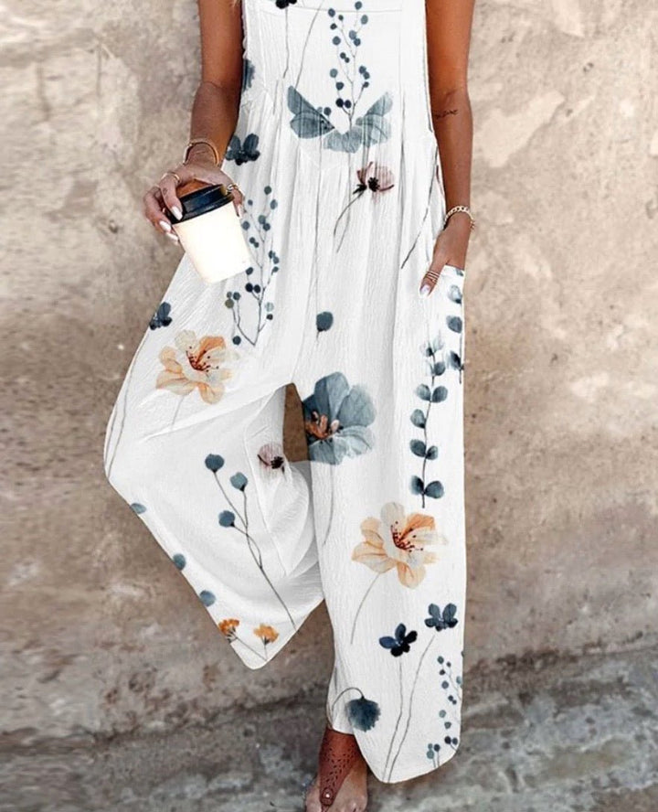 Ida | Kvinne Floral Print Vide Ben Overalls Uten Ermer Jumpsuit