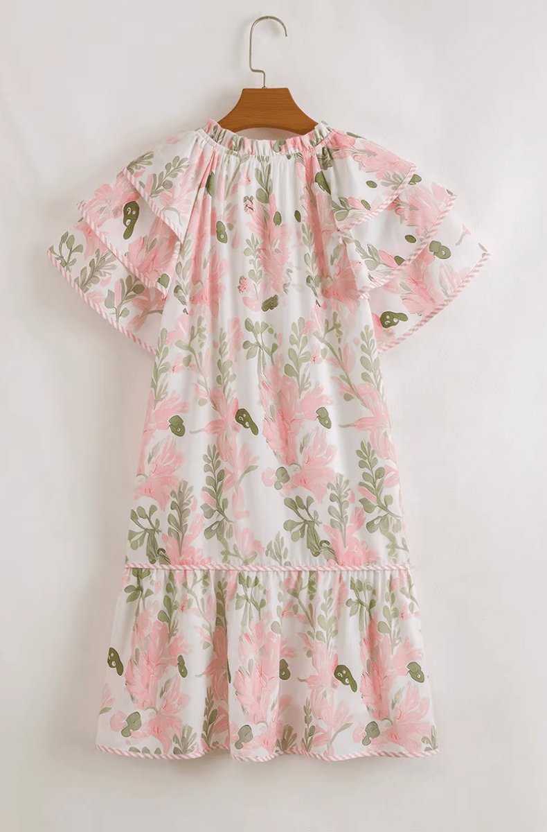 Alma | Kvinne Floral Kortermet Mini Kjole med Volangerm