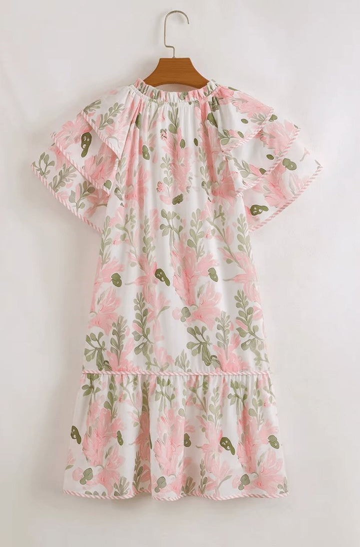 Alma | Kvinne Floral Kortermet Mini Kjole med Volangerm