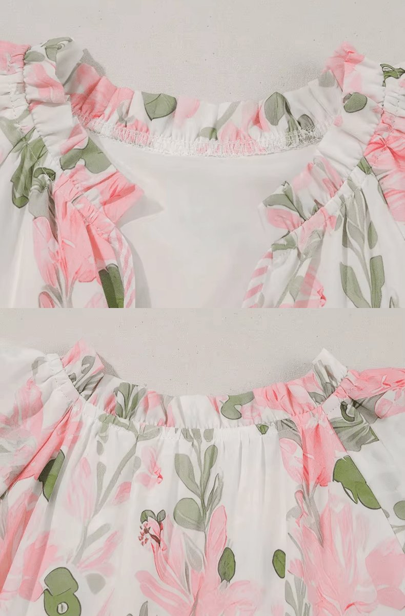 Alma | Kvinne Floral Kortermet Mini Kjole med Volangerm
