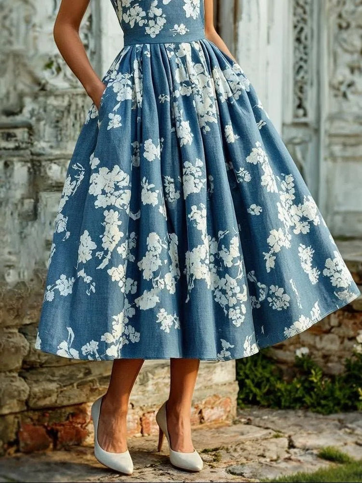 Isabella | Kvinneblomster Lin Midi Kjole Uten Ermer