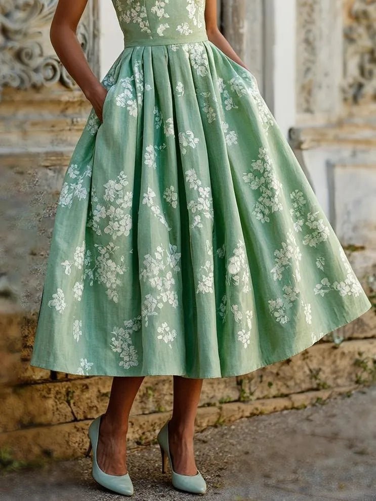 Isabella | Kvinneblomster Lin Midi Kjole Uten Ermer