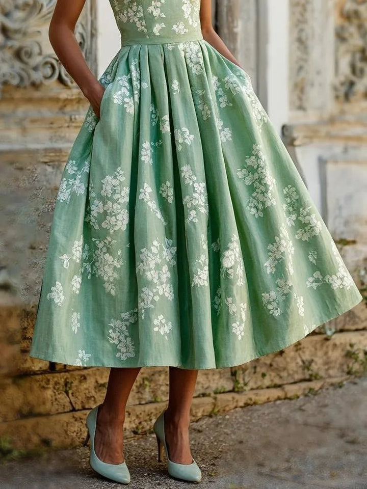 Isabella | Kvinneblomster Lin Midi Kjole Uten Ermer