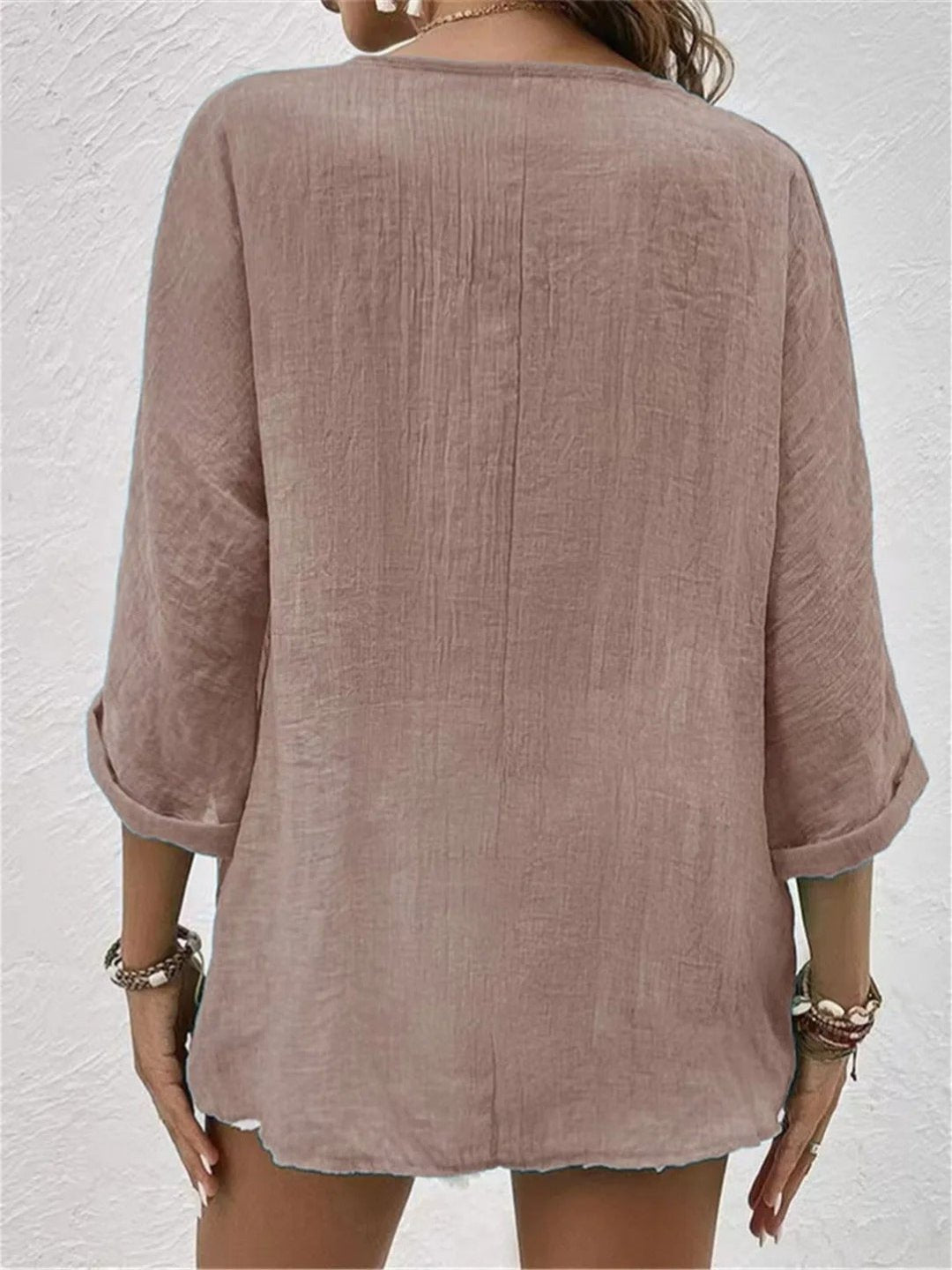 Sofia | Kvinne Kato V-hals Bluse med Trekvart Ermer Casual