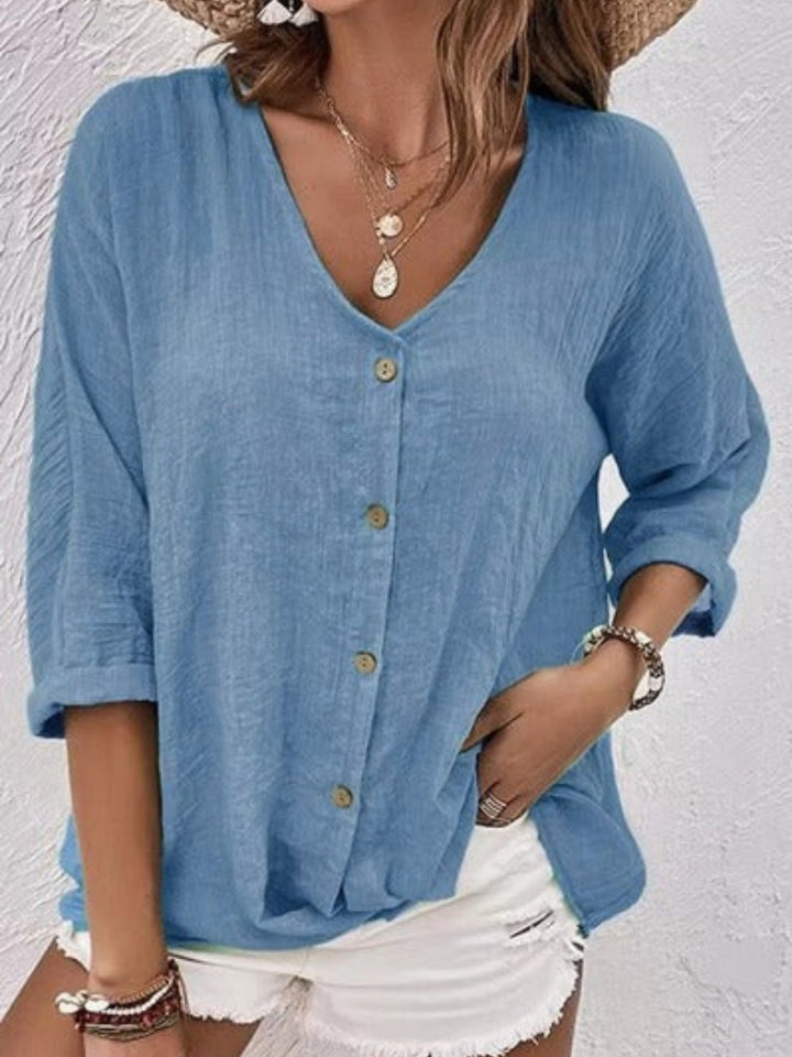 Sofia | Kvinne Kato V-hals Bluse med Trekvart Ermer Casual